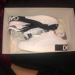 Dolce & Gabbana White and Black Logo Sneakers